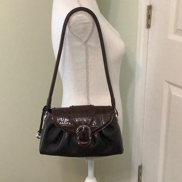 BRIGHTON small black shoulder bag brown croc trim - Picture 2 of 12